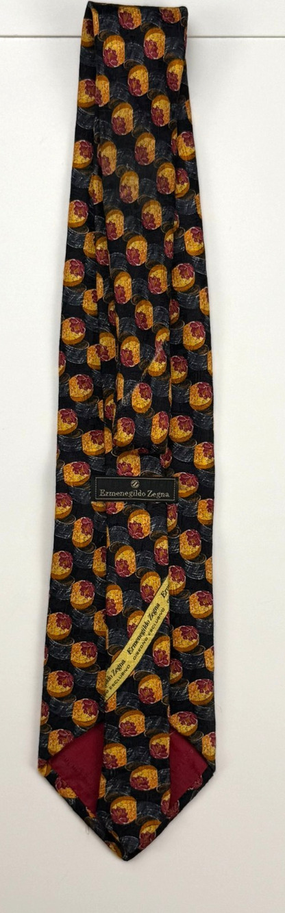 Ermenegildo Zegna Silk Tie Mens Geometric Abstract Medallion Gold Red Italy